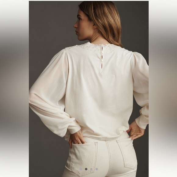 Anthropologie Long Sleeve Mock Neck Lace Embellished Top - Picture 2 of 6